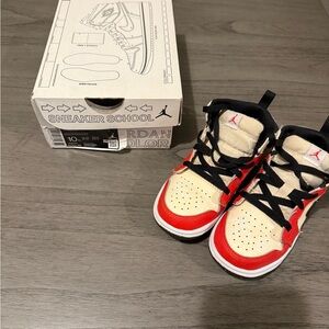 Jordan Red and Cream Sneakers Classic Design MID Toddler 10c